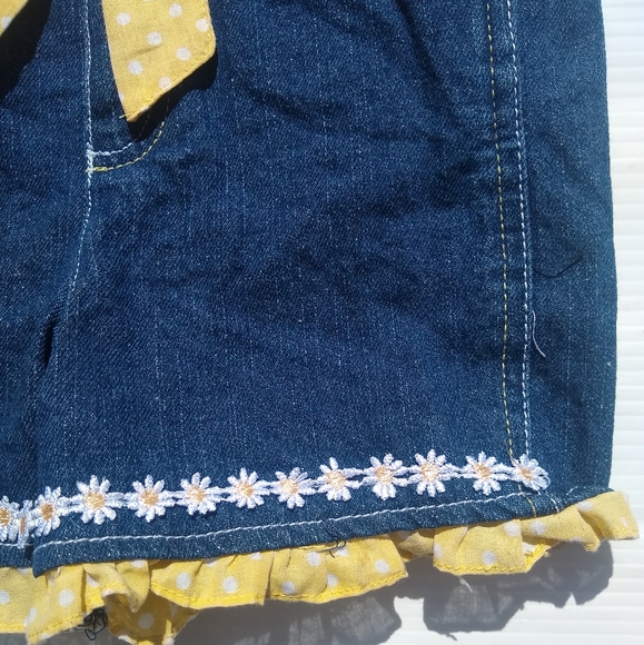 YOUNG HEARTS • girls denim shortalls yellow trim - Picture 6 of 7